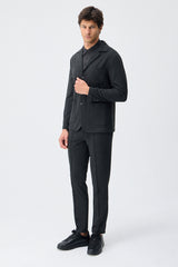 Men’s Charcoal Soft Jersey Smart Casual Suit Blazer Jacket & Trousers Set
