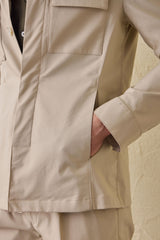 Men’s Beige Smart Casual 2 Piece Suit Safari Style Stand Collar Stretch Set