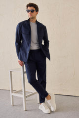 Men’s Navy Utility Jacket Lightweight Cotton Blend Smart Casual Jacket