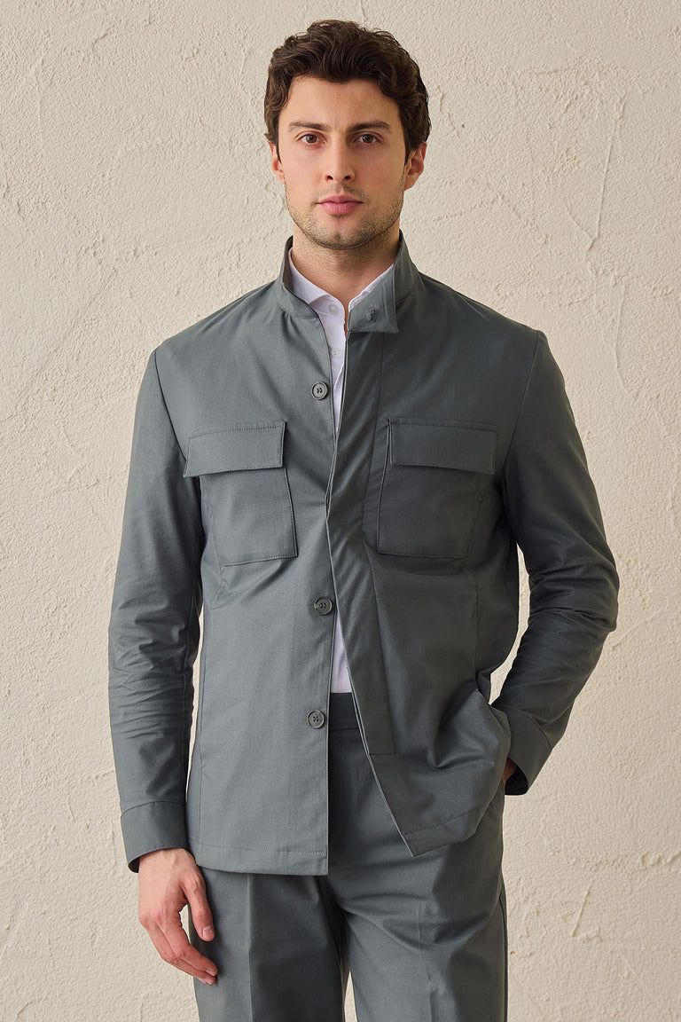 Men’s Sage Green Utility Jacket Lightweight Smart Casual Jacket