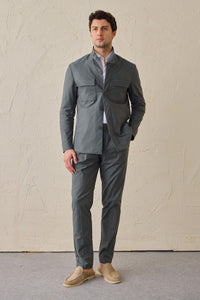 Men’s Sage Green Smart Casual 2 Piece Suit Safari Style Stand Collar Stretch Set