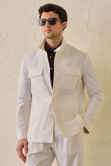 Men’s White Smart Casual 2 Piece Suit Safari Style Stand Collar Stretch Set