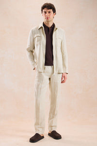 Men’s Beige Linen Smart Casual 2 Piece Suit Zip Front Safari Style Summer