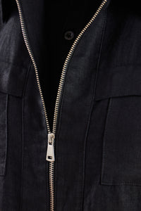 Men’s Black Linen Zip-Up Shirt Jacket Lightweight Summer Overshirt