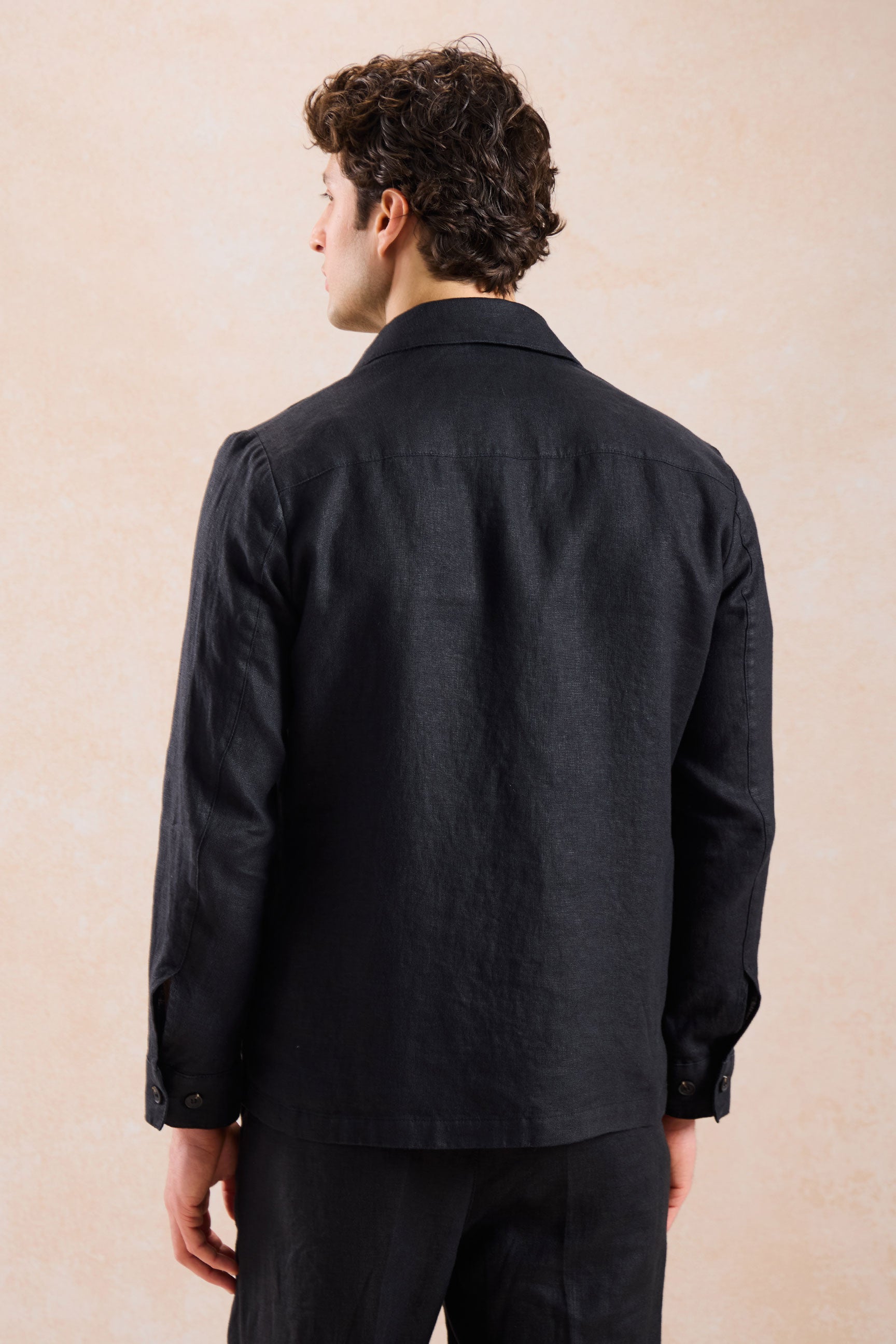 Men’s Black Linen Smart Casual 2 Piece Suit Zip Front Safari Style Summer