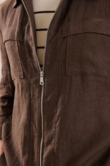 Men’s Brown Linen Smart Casual 2 Piece Suit Zip Front Safari Style Summer