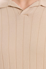 Men’s Beige Ribbed Knit Polo Shirt
