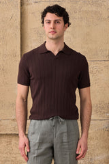Men’s Brown Ribbed Knit Polo Shirt