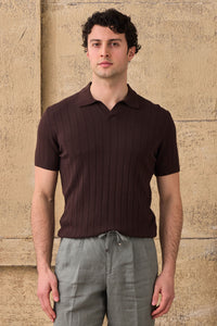 Men’s Brown Ribbed Knit Polo Shirt