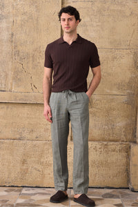 Men’s Brown Ribbed Knit Polo Shirt