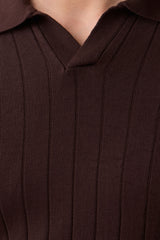 Men’s Brown Ribbed Knit Polo Shirt