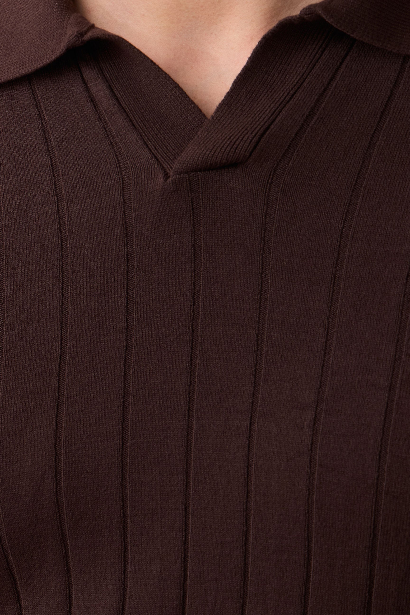 Men’s Brown Ribbed Knit Polo Shirt