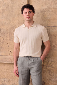 Men’s Cream Ribbed Knit Polo Shirt