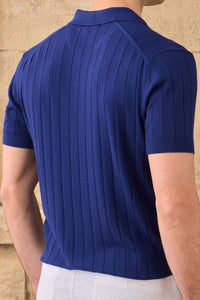 Men’s Navy Ribbed Knit Polo Shirt