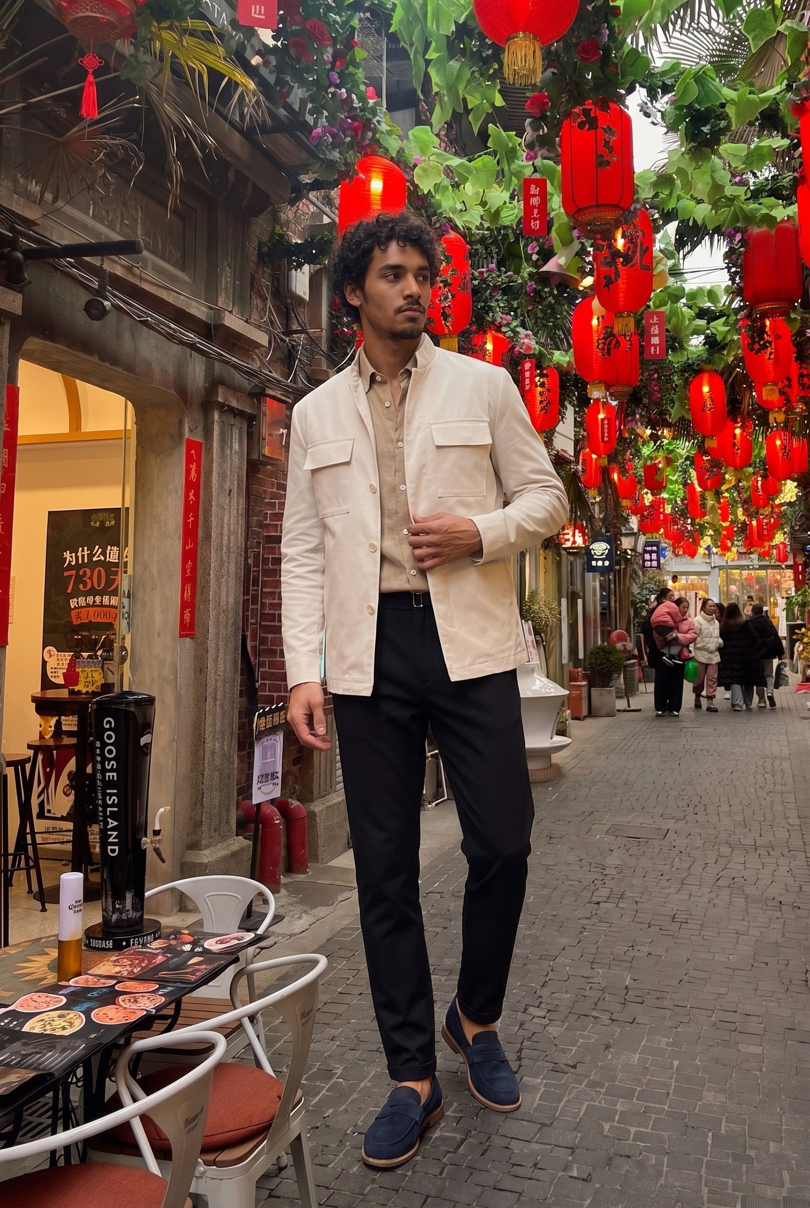 Look #851 styled with Men’s White Utility Jacket Lightweight Cotton Blend Smart Casual Jacket