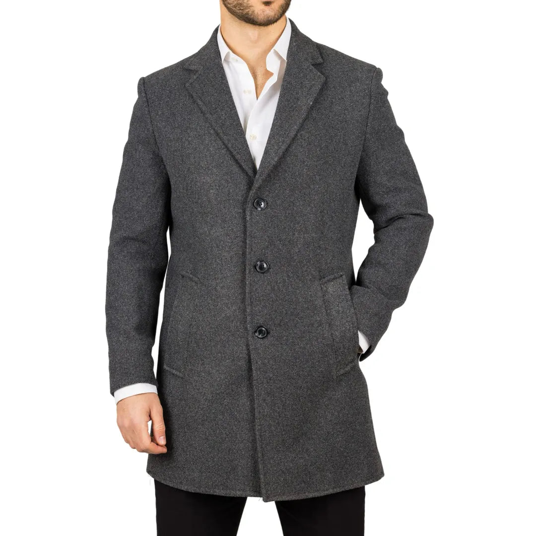 grey mens dress coat Gray Men's Long Overcoat Double Breasted Peak Lapel Cashmere Outdoor Warm Jacket