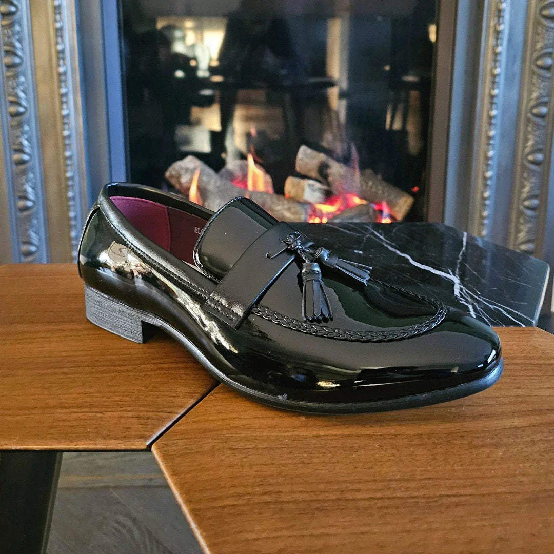 Men's Patent Tassel Slip On Black Loafers: Buy Online