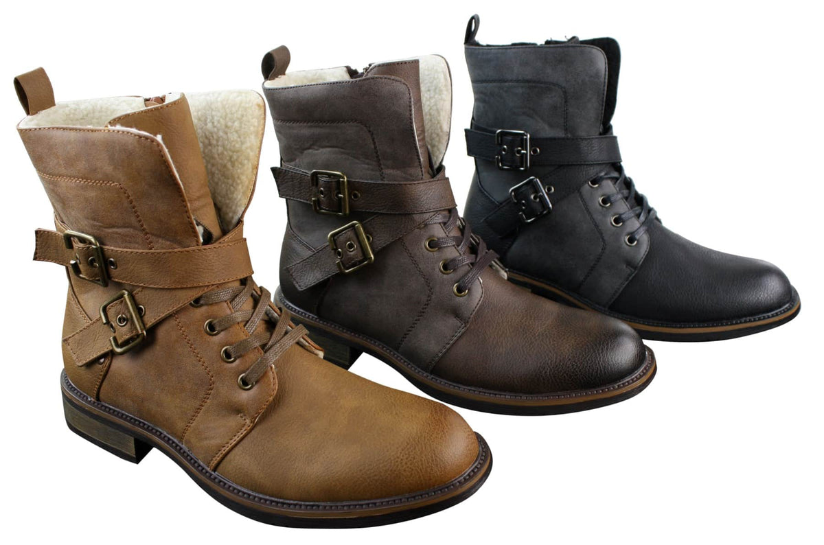 Punk Rocker Boots Men Mens Punk Rock Goth Emo Biker Ankle Boots Leather Buckle Fur Fleece ...