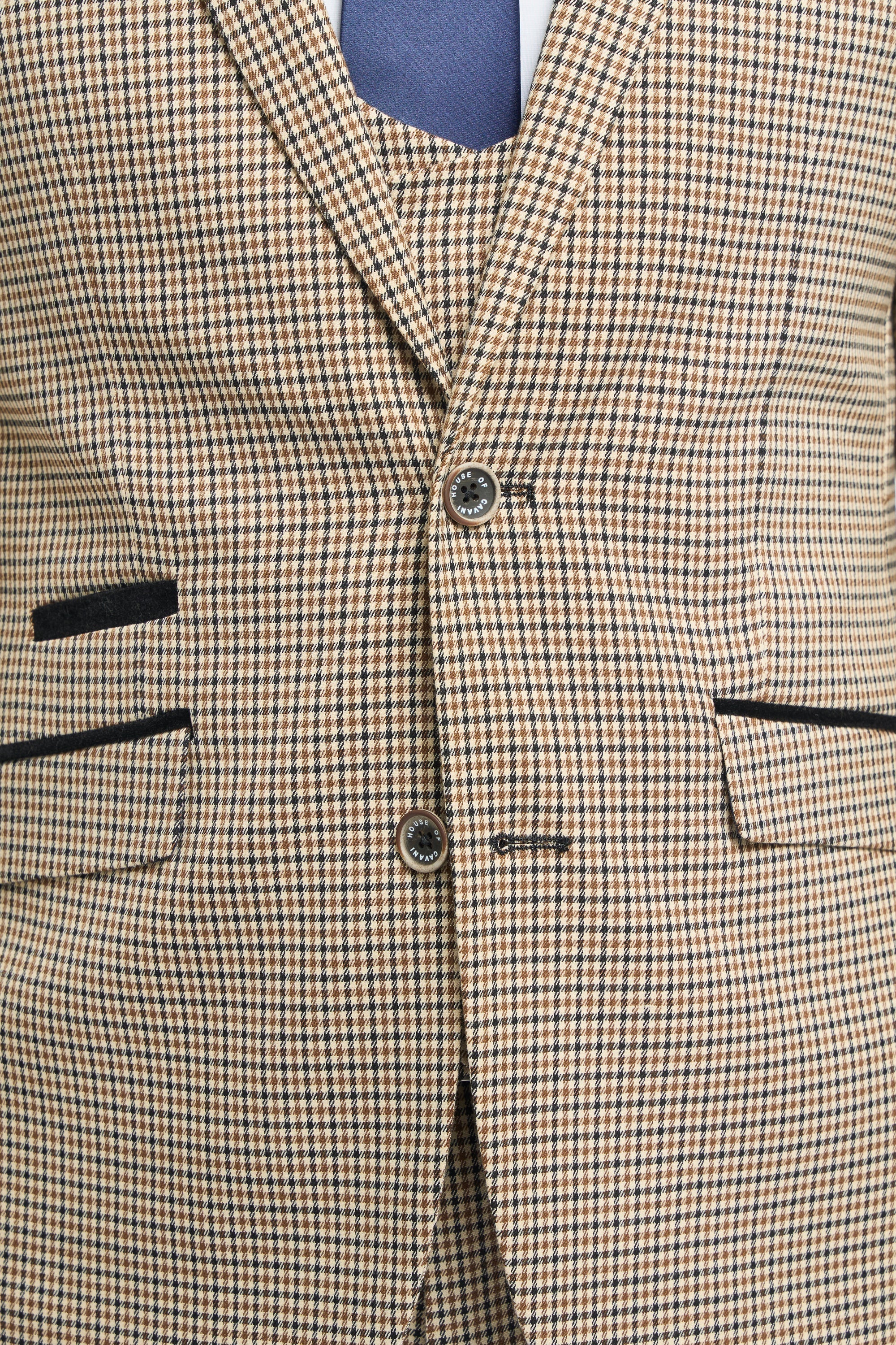 Mens Beige Navy Check Suit