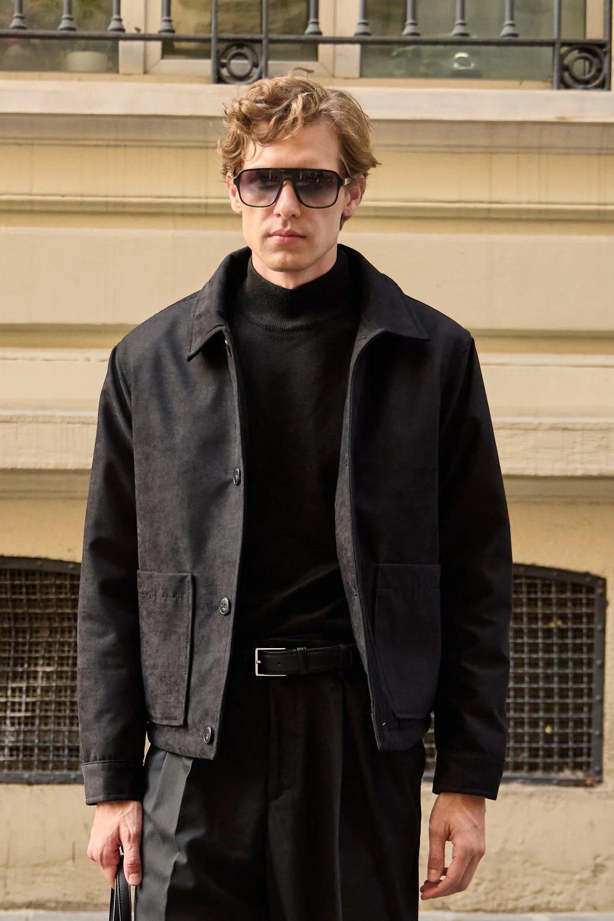 Men’s Black Suede Jacket Quilted Lined Button-Up Coat