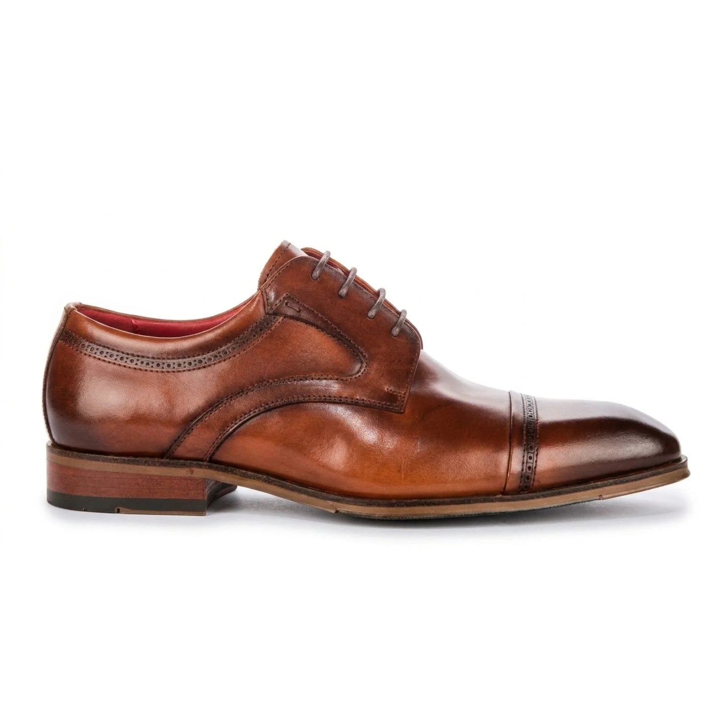 Everett - Men's Brown Polished Leather Cap Toe Derby Shoes