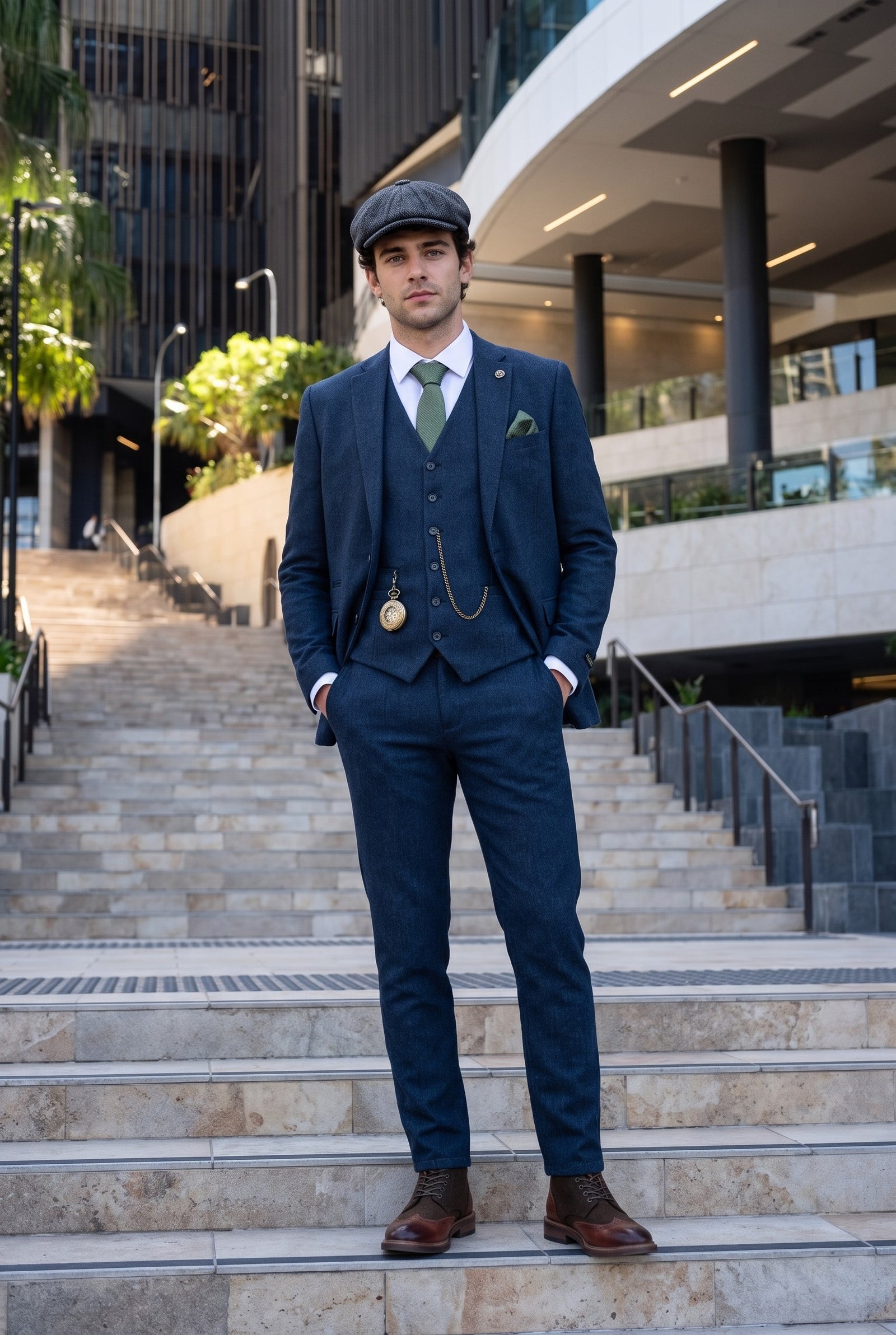 Look #385 styled with Mens Navy-Blue Gangster & Mafia Wool Suit