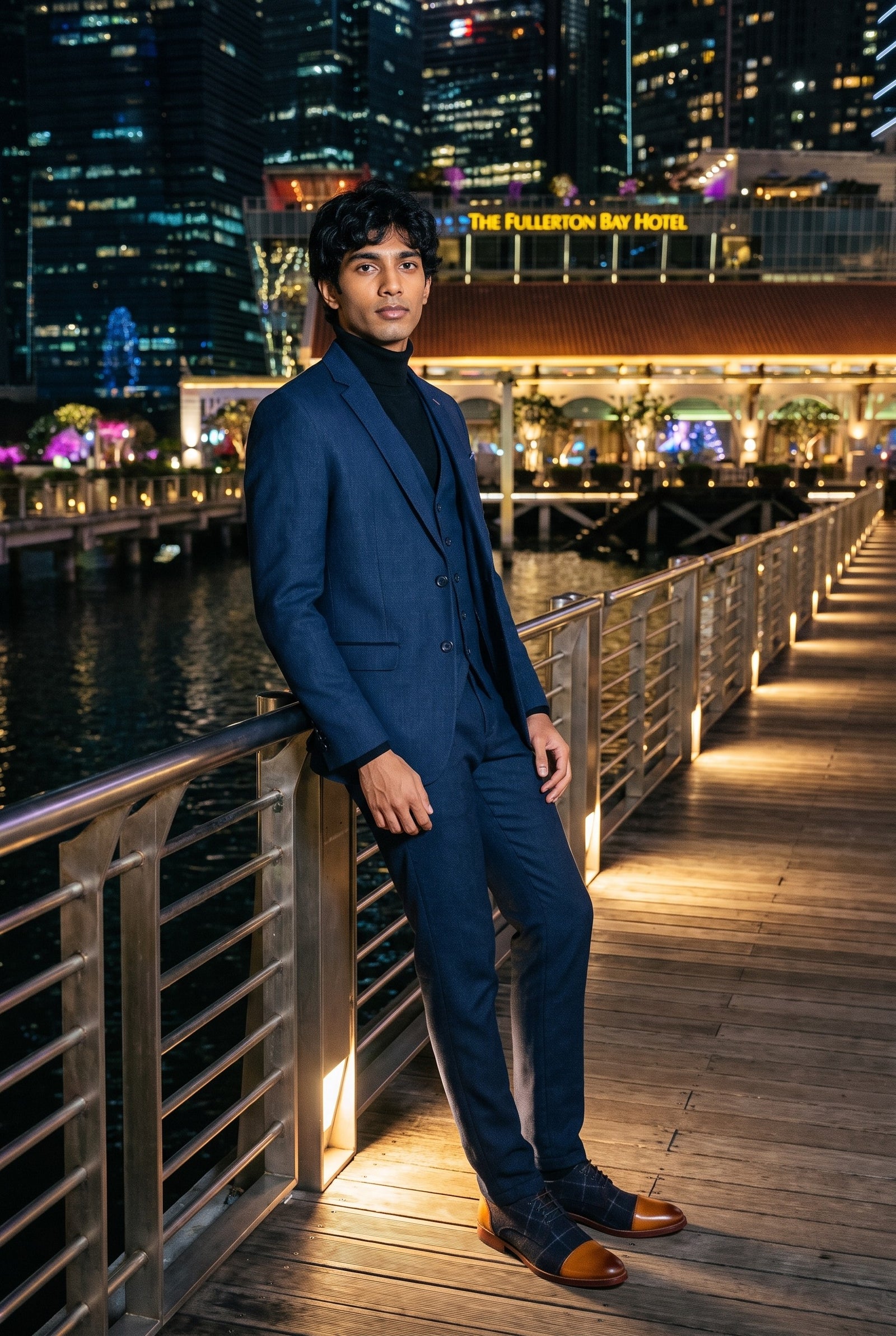 Mens Navy Blue 3 Piece Suit Birdseye Suit Wedding Prom Formal Smart Classic: Buy Online