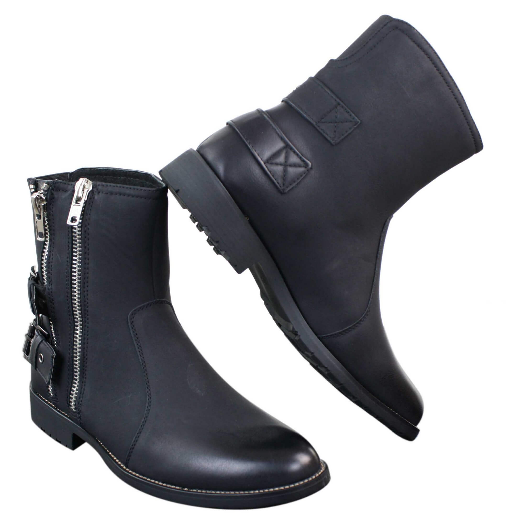 Mens Zip Biker Motorcycle Boots Punk Rock Ankle Belted Buckle