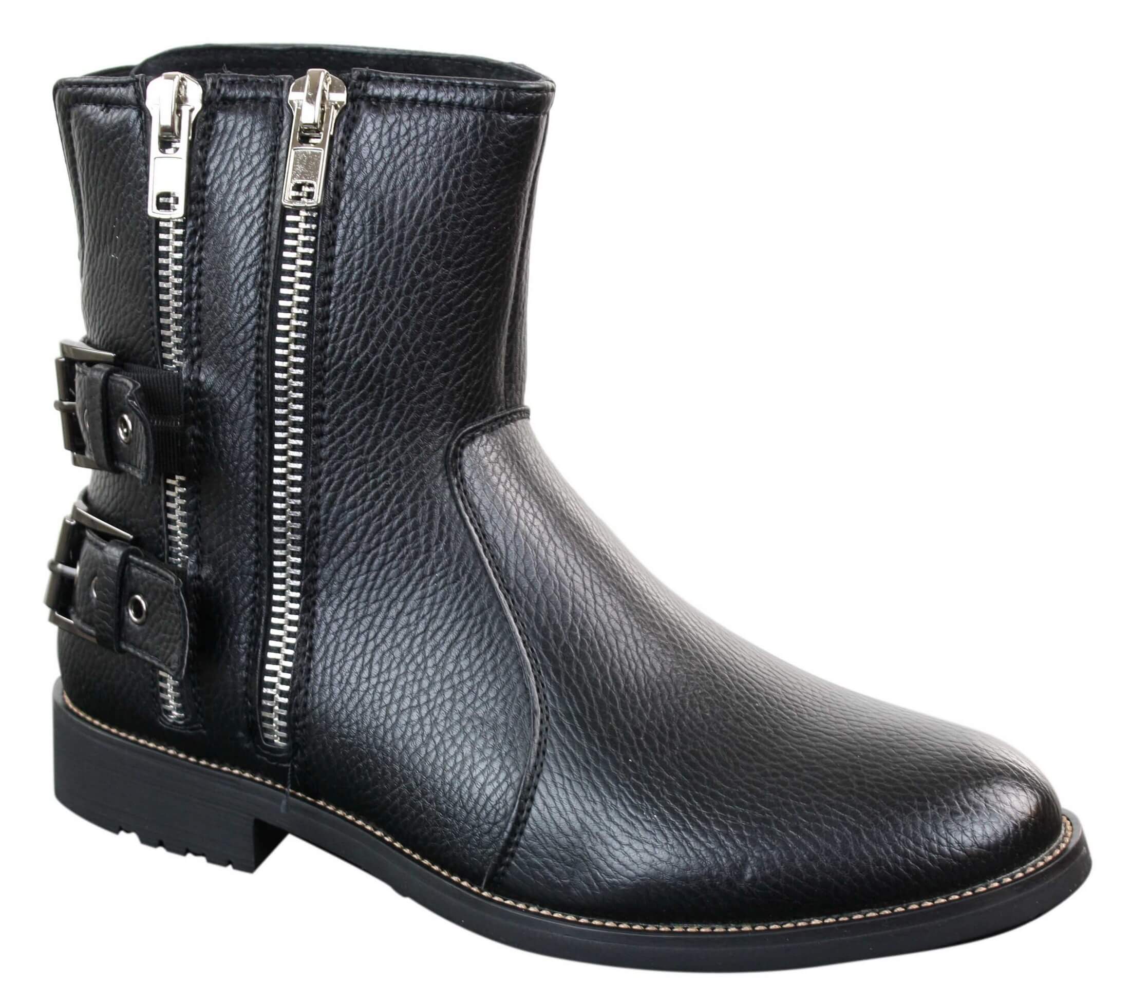 Mens Zip Biker Motorcycle Boots Punk Rock Ankle Belted Buckle