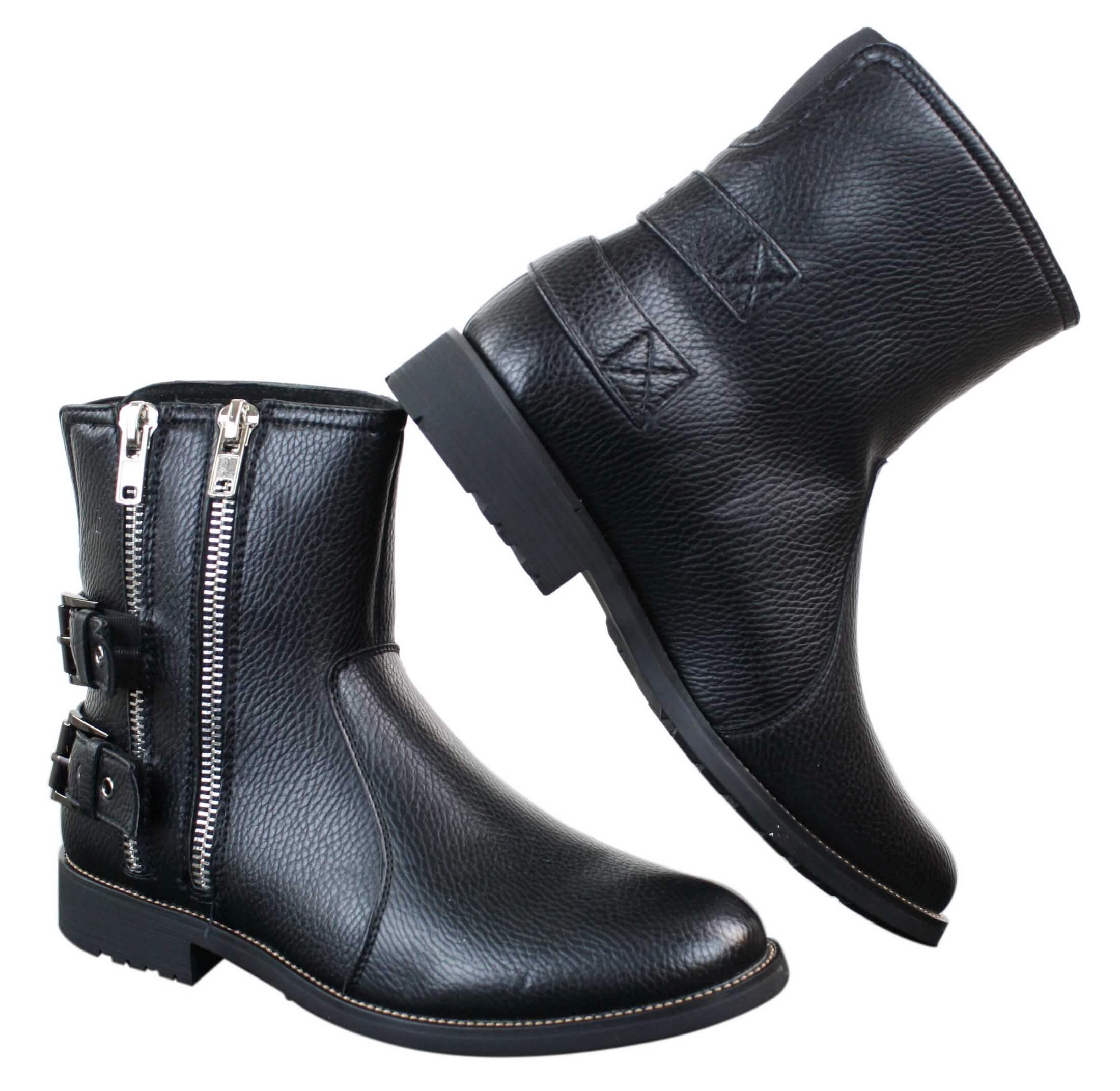 Mens Zip Biker Motorcycle Boots Punk Rock Ankle Belted Buckle