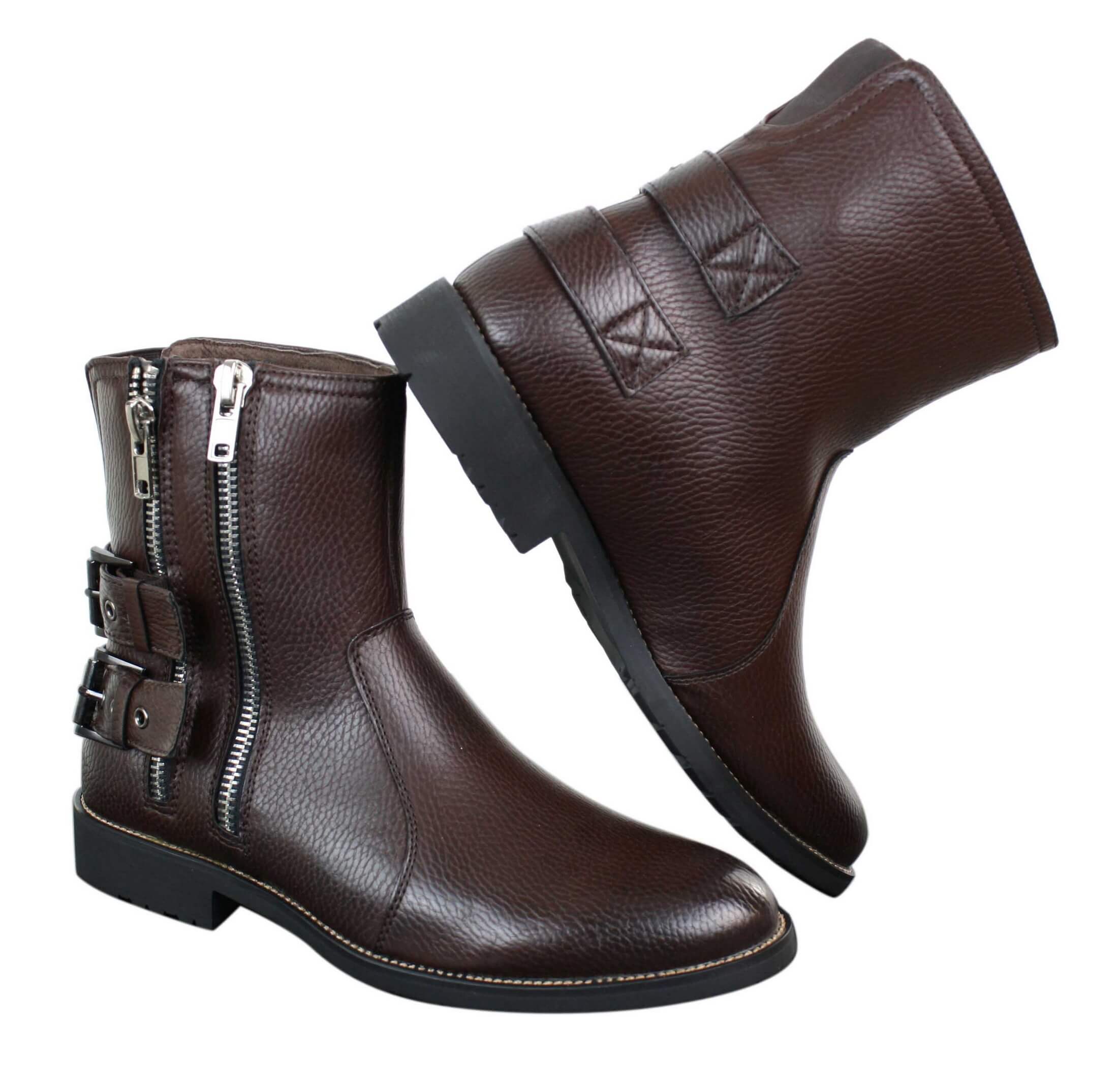 Mens Zip Biker Motorcycle Boots Punk Rock Ankle Belted Buckle