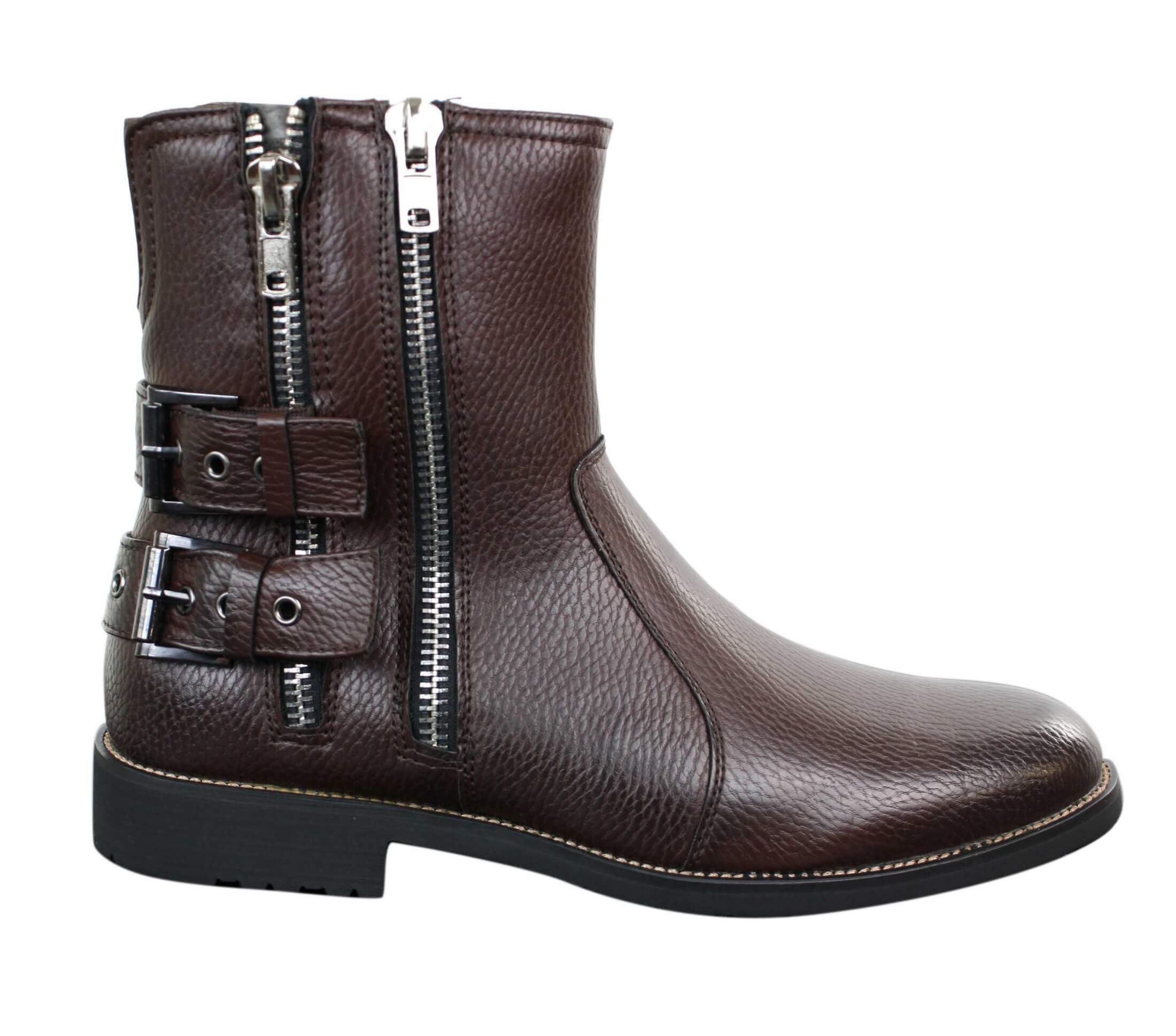 Mens Zip Biker Motorcycle Boots Punk Rock Ankle Belted Buckle