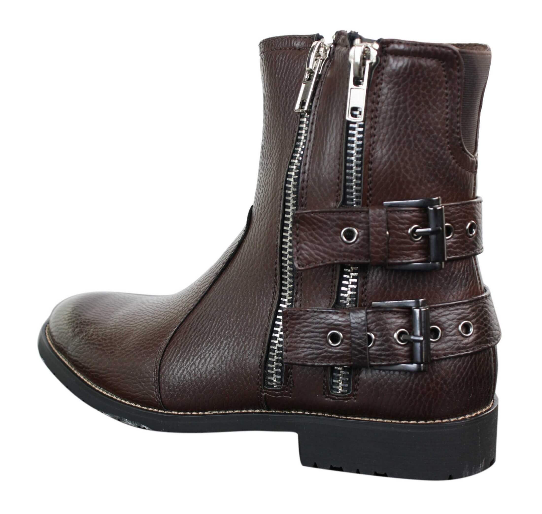 Mens Zip Biker Motorcycle Boots Punk Rock Ankle Belted Buckle