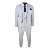 Mens Tweed Light Grey 3 Piece Suit Tailored Fit Classic Vintage 1920s Wedding