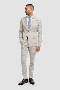 Gabriel - Men's Grey Linen Checked Blazer