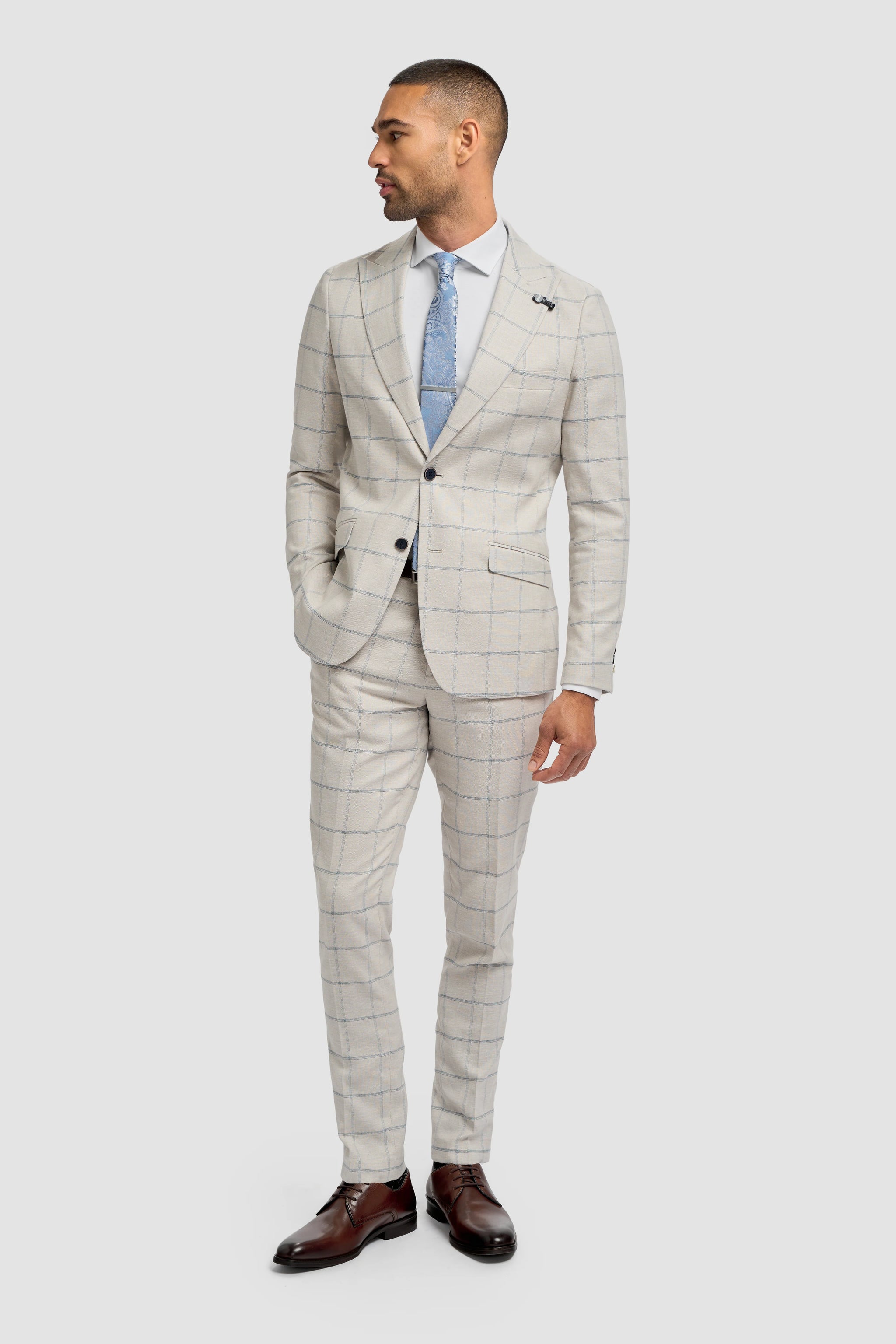 Gabriel - Men's Grey Linen Checked Blazer