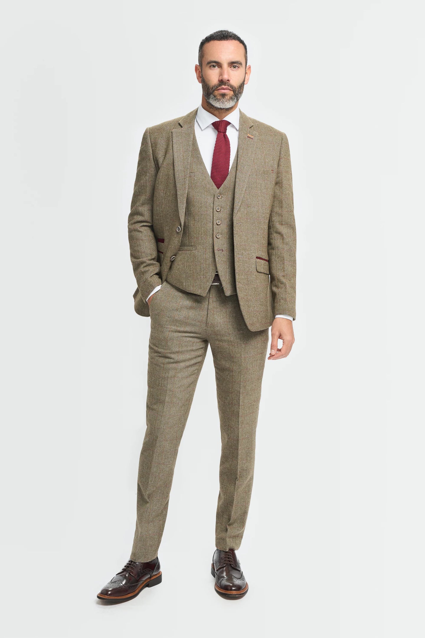 Mens Tweed Olive Green Check Suit