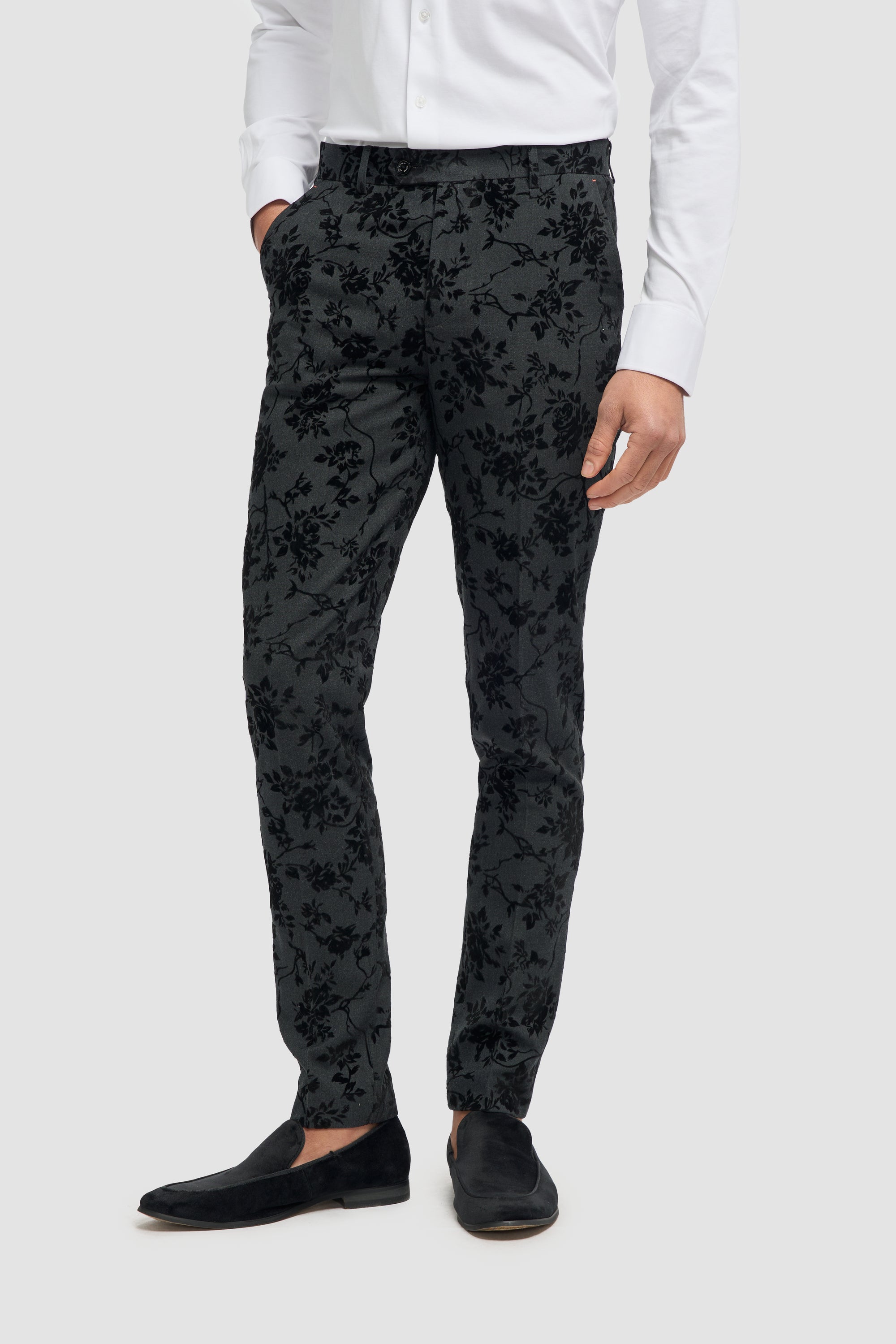 Georgi - Men's Black Floral Trousers
