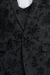 Mens Black 3 Piece Paisley Velvet Suit