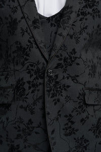 Mens Black 3 Piece Paisley Velvet Suit