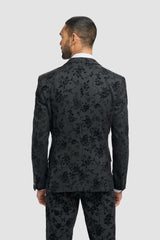 Mens Black 3 Piece Paisley Velvet Suit
