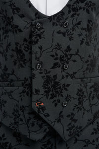 Mens Black 3 Piece Paisley Velvet Suit