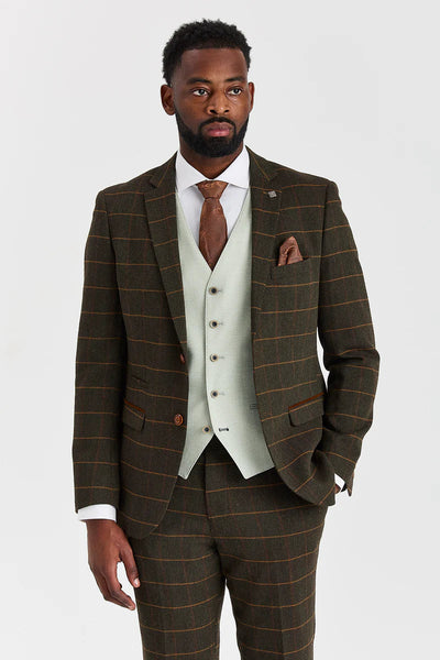 ADJUSTABLE COSTUME × DASHING TWEEDS harris-green-check-tweed-suit-