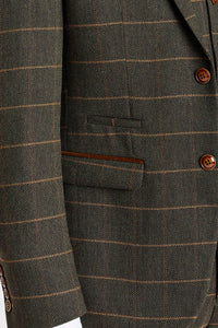 Harris - Green Tweed Herringbone Check Tweed Blazer