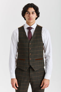 Harris - Green Tweed Herringbone Check Waistcoat for Men