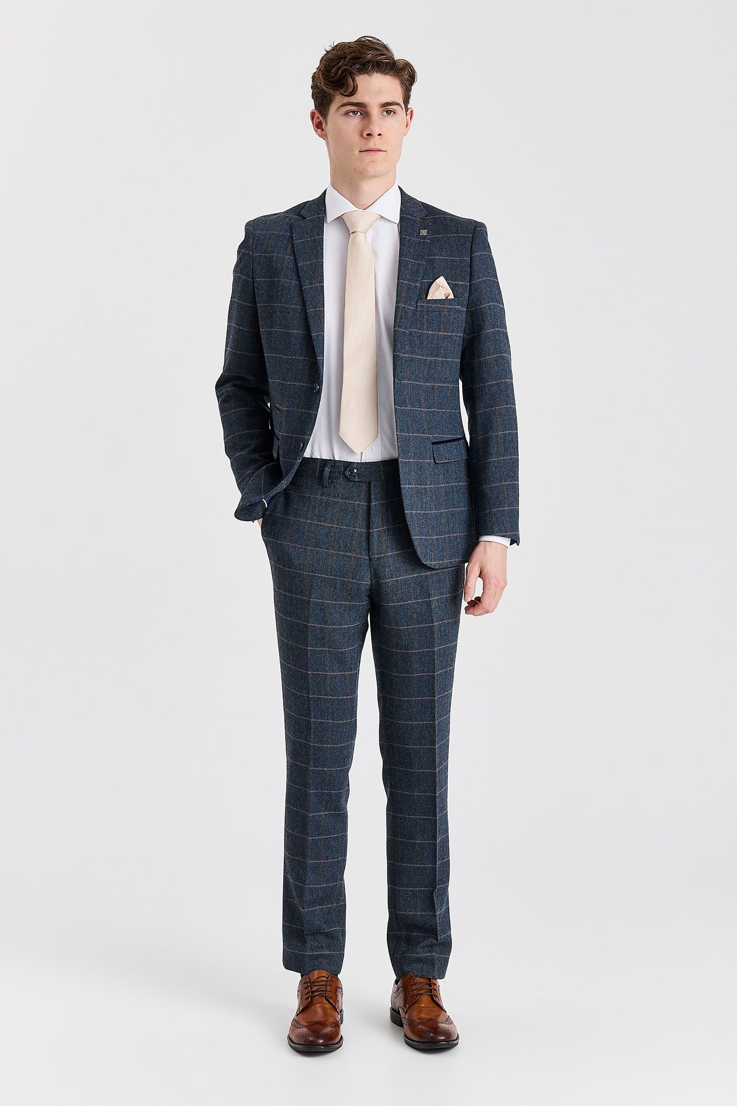 Harris - Men's Navy 3 Piece Wool Blend Tweed Suit