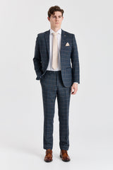 Harris - Men's Navy 3 Piece Wool Blend Tweed Suit