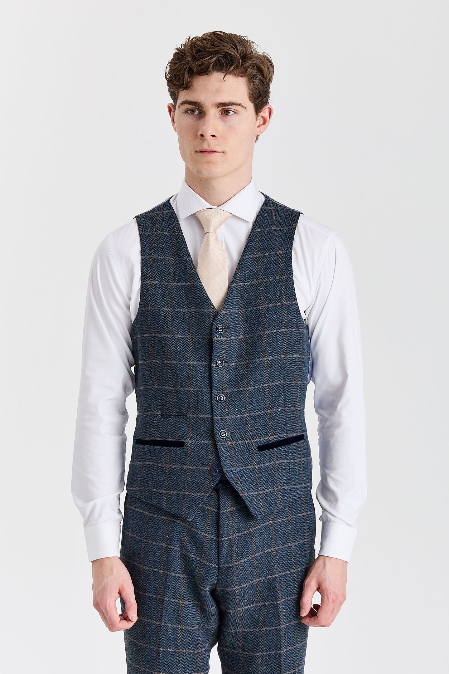 Harris - Men's Navy Tweed Wool Blend Waistcoat