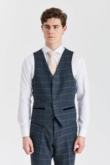 Harris - Men's Navy Tweed Wool Blend Waistcoat