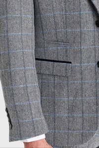 Harris - Tweed Grey Herringbone Check Blazer for Men